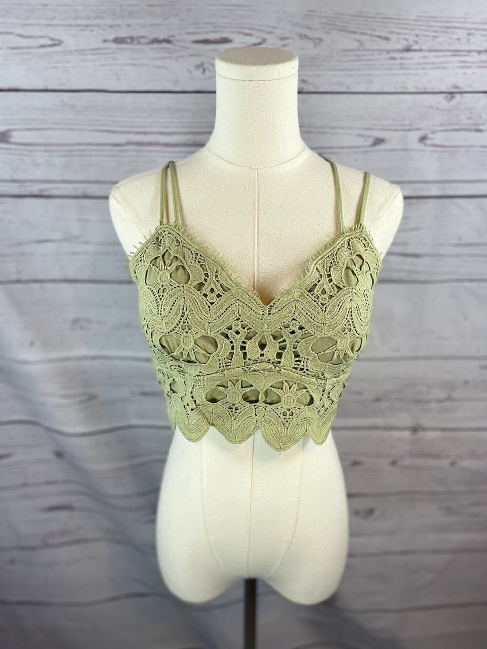 Listicle Crochet Lace Bralette Crop Top Sage Green Size Large Boho Festival Cami